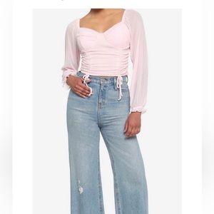 Hot Topic Pink Long Sleeve Crop Top